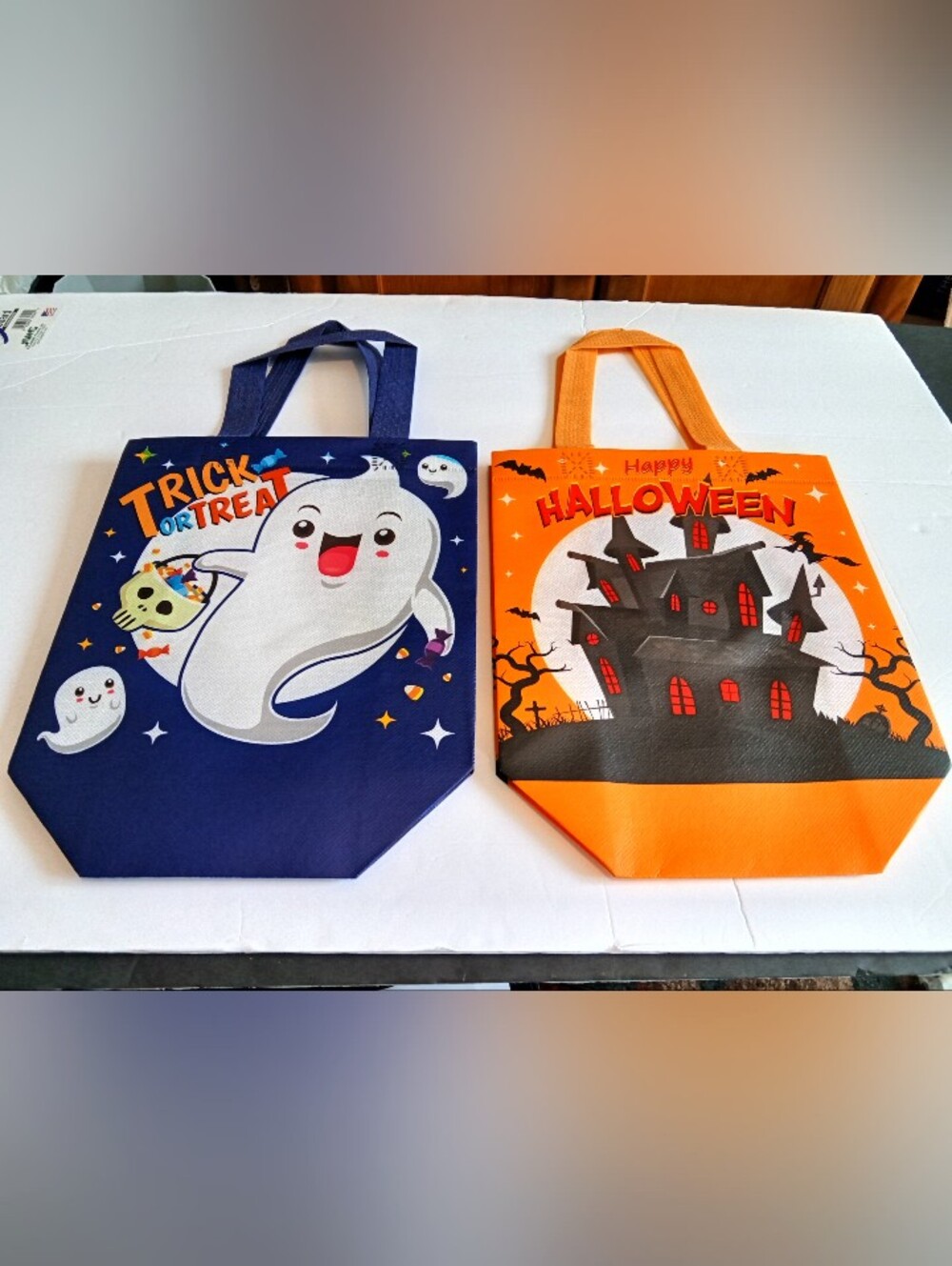 Halloween Ghost & Haunted House Trick-or-Treat Tote Bags - Waterproof Fabric